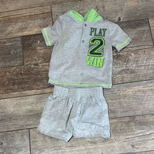 Okie Dokie Gray and Green Play 2 Win Tee and Shorts Set